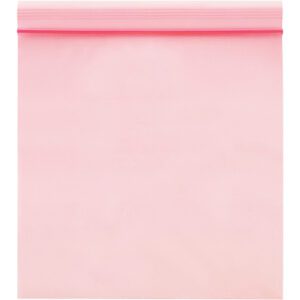 A pink roll of translucent parchment paper unrolls, with a curled top edge in a slightly darker pink, similar to the hue of MH-USA 2 x 3 - 4 Mil Anti-Static Reclosable Poly Bags.