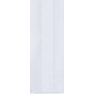 This long, vertical white MH-USA 4 x 2 x 9 - 1.5 Mil Gusseted Polypropylene Bag has a faint transparent stripe down the center and a smooth texture, offering a clean, minimalistic look that suits various needs at scale (2000/Case).