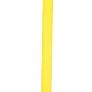 The Vestil Yellow Plastic Barricade Floor Mounting, featuring a bright yellow stanchion post with a smooth, rounded top and circular base, includes small hooks near the top for ropes or chains. Set against a plain white background, its designed for easy installation.