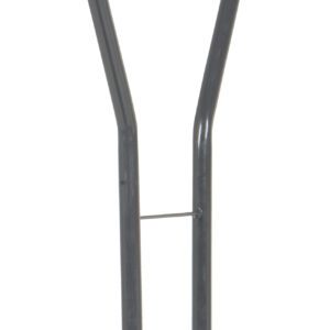 Displayed against a plain white background, a metal haymaking head resembles the Vestil Interlocking Plastic Dolly Handle Option. It features a simple curved handle and long tines for effective hay gathering.