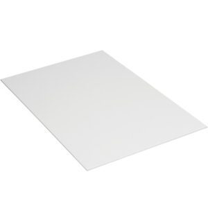A plain, white, rectangular sheet of paper is shown against a white background, slightly tilted to create a subtle shadow on the right, reminiscent of the MH-USA 40 x 48 White Plastic Corrugated Sheets (10/Bundle).