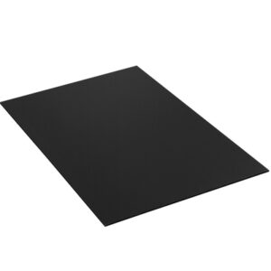 An MH-USA 48 x 48 Black Plastic Corrugated Sheet from a bundle of 10 is displayed on a white background, angled to highlight its rectangular shape and textured surface.
