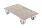 The Vestil Alum Dolly Cast Steel Wheels 16 X 27 features a textured, flat platform with a diamond plate pattern for grip and reliability. It includes cast steel swivel wheels, designed to make moving heavy objects effortless.