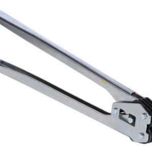 A metal nutcracker with long handles and a grooved head, designed for cracking nuts, features a shiny silver finish similar to that of the sleek Vestil Poly Strap Sealer .5 Straping 19.25 In. It is beautifully displayed against a plain white background.