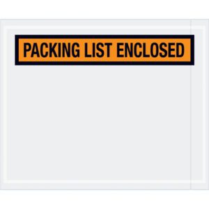 The MH-USA 4 1/2 x 5 1/2 envelope with an orange and black Packing List Enclosed label is essential for packing. Available in cases of 1000.
