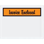 The MH-USA 4 1/2 x 6 Orange Invoice Enclosed envelopes, with a bold black label on clear plastic, are perfect for shipping. Each case contains 1000 envelopes to meet your invoicing needs.