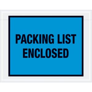 The MH-USA 7 x 5 1/2 blue envelopes, featuring a black border and the bold words PACKING LIST ENCLOSED, ensure secure document enclosure. Available in cases of 1000, they boost efficiency for all packaging needs.