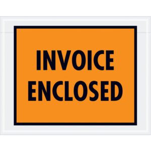 The MH-USA envelope measures 7 x 5 1/2, has a full-face orange design with bold black INVOICE ENCLOSED text, and is bordered in black. Its available in a case of 1000.