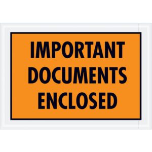 The MH-USA 5 1/4 x 7 1/2 orange envelope features bold black text stating IMPORTANT DOCUMENTS ENCLOSED, framed by a crisp white border to clearly display the message for all your valuable mail. Available in cases of 1000.