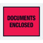 The MH-USA 10 x 12 Red Documents Enclosed Envelopes (500/Case) have a red label with bold black DOCUMENTS ENCLOSED text and a crisp white border, ensuring secure and clearly marked important documents.