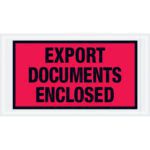 MH-USA 5 1/2 x 10 red envelopes (1000/Case) feature a bright red label with bold black text stating EXPORT DOCUMENTS ENCLOSED, outlined in white.