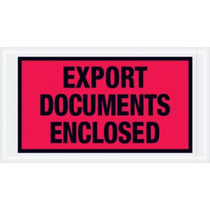 MH-USA 5 1/2 x 10 red envelopes (1000/Case) feature a bright red label with bold black text stating EXPORT DOCUMENTS ENCLOSED, outlined in white.