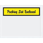 Enhance your packaging with MH-USA 4 1/2 x 6 yellow envelopes. Featuring bold black Packing List Enclosed text on a white background, these durable envelopes come in cases of 1000.