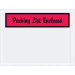 A rectangular label with a bold red strip at the top reads Packing List Enclosed in black script font, similar to MH-USA 4 1/2 x 6 Red Packing List Enclosed Envelopes (1000/Case), enhancing clarity and contrast for your shipments.