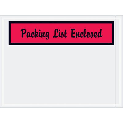 PL444.jpg A rectangular label with a bold red strip at the top reads Packing List Enclosed in black script font, similar to MH-USA 4 1/2 x 6 Red Packing List Enclosed Envelopes (1000/Case), enhancing clarity and contrast for your shipments.