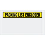 The MH-USA 5 1/2 x 10 Yellow Packing List Enclosed Envelopes feature a bold yellow and black label, ideal for securing and displaying documents on packages. Available in cases of 1000 for all your packing needs.