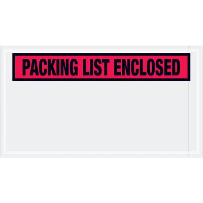 PL446.jpg The MH-USA 5 1/2 x 10 Red Packing List Enclosed Envelopes, available in cases of 1000, feature a transparent holder and a bold red and black label stating PACKING LIST ENCLOSED, with a clear section for documents.