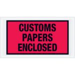 A vivid red sign with black lettering CUSTOMS PAPERS ENCLOSED resembles the MH-USA 5 1/2 x 10 Red Customs Papers Enclosed Envelopes, available in a case of 1000.