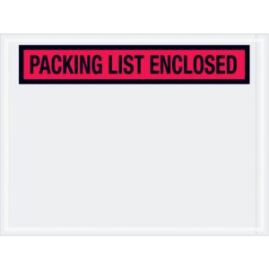 The MH-USA 4 1/2 x 6 envelopes are clear for shipment attachment, featuring a bold red PACKING LIST ENCLOSED label in black. Each case contains 1000 envelopes.