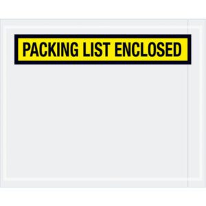 The MH-USA 4 1/2 x 5 1/2 Yellow Packing List Enclosed Envelopes, featuring a bright yellow and black design, signal important shipping documents and come in convenient packs of 1000 per case.