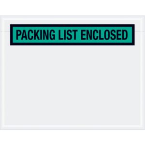 A white pouch from the MH-USA 7 x 5 1/2 Green Packing List Enclosed Envelopes (1000/Case) displays a green and black label at the top reading PACKING LIST ENCLOSED.