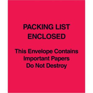 The MH-USA 5 x 6 red envelope is marked with Packing List Enclosed This Envelope Contains, ensuring your documents are secure and visible. Sold in cases of 1000.