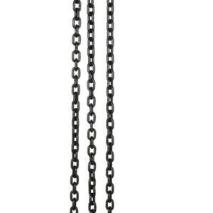 The Vestil Professional Lever Hoist 20 Ft Lift 12K, featuring a vibrant orange finish and durable black steel chain, is ideal for heavy objects with sturdy hooks at both ends, perfect for professional use.
