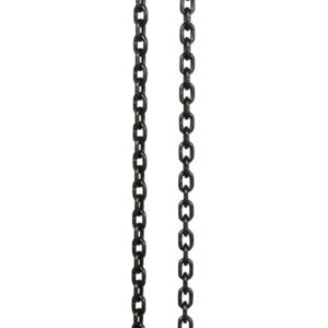 The Vestil Professional Lever Hoist 20 Ft Lift 2K boasts an orange and black design with a durable metal chain. It features a top hook securely connected to the body and a lower hook on its 20 ft chain that can lift up to 2000 lbs, ideal for heavy-duty tasks.