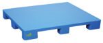 The Vestil Hygienic Plastic Pallet 8800 Lb 48 X 40 features a robust rectangular design with evenly spaced support legs, a smooth surface, and a subtle logo. It can hold up to 8800 lbs and comes in blue.