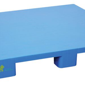 The Vestil Hygienic Plastic Pallet 8800 Lb 48 X 40 features a robust rectangular design with evenly spaced support legs, a smooth surface, and a subtle logo. It can hold up to 8800 lbs and comes in blue.