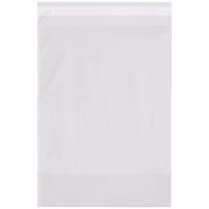 A transparent, resealable MH-USA 9 x 4 x 12 - 2 Mil Gusseted Poly Bag lies flat on a white background, featuring a white seal for closure. Imported and ready for versatile and durable use, this bag remains empty yet primed for countless applications.