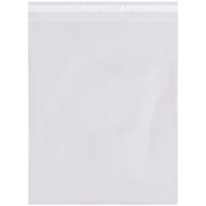 The transparent MH-USA 10 x 12 - 4 Mil Resealable Poly Bags have a white strip at the top, are empty, and lie flat on a plain background. Ideal for storing and safeguarding items, they come in cases of 500, providing a versatile storage solution.