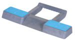The gray plastic handle, similar to a Vestil Pallet Truck Chock 6.75 X 8 X 3.125 In, is flanked by two rectangular platforms with blue rubber grips and circular patterns, ideal for stable push-up exercises.