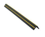 The Vestil Rubber Corner Guard V-Guard, sized 2 in. x 2 in., showcases a bold black and yellow L-shape with textured horizontal ridges to boost safety.