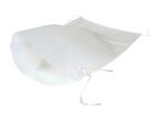 The white disposable non-woven head cap with adjustable ties is designed for hygiene or protection in healthcare and cleanroom settings, similar to the Vestil White Polypropylene Parts/Sand Bag 26In in protective quality.