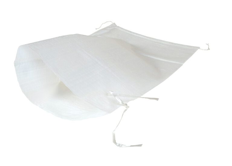 The white disposable non-woven head cap with adjustable ties is designed for hygiene or protection in healthcare and cleanroom settings, similar to the Vestil White Polypropylene Parts/Sand Bag 26In in protective quality.