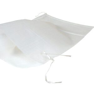 The white disposable non-woven head cap with adjustable ties is designed for hygiene or protection in healthcare and cleanroom settings, similar to the Vestil White Polypropylene Parts/Sand Bag 26In in protective quality.
