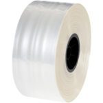 A large roll of clear plastic packing tape with a black core resembles the MH-USA 8 x 1,000 - 2 Mil Polypropylene Tubing (1000/Roll), wound tightly and with a glossy finish.