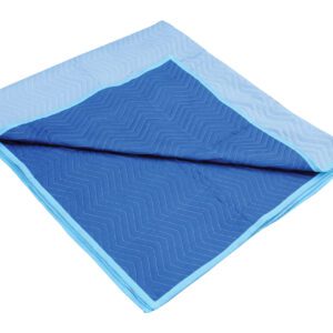 The Vestil All Weather Moving Pads Polyester 12 Pack includes quilted zigzag-patterned shades of blue, designed for durability.