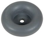 The gray, rubber 3.25-inch Vestil Corner/Surface Guard-Round Bumper features a smooth, uniform surface and donut-like shape with a small central opening, offering both functionality and sleek design.