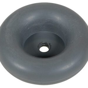 The gray, rubber 3.25-inch Vestil Corner/Surface Guard-Round Bumper features a smooth, uniform surface and donut-like shape with a small central opening, offering both functionality and sleek design.