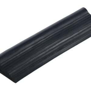 The Vestil Industrial Rubber Wedge 6.75 X 24, a black rubber door stopper, features a wedge shape and ridged texture.