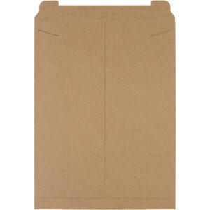 An 18 x 24 Kraft Stayflats® Mailer is shown on a white background. It has a closed flap and a central vertical crease, and it comes in cases of 50 for versatile mailing solutions.