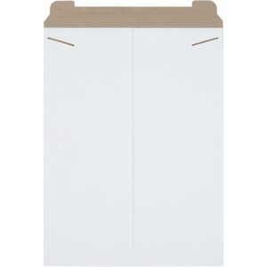 The 18 x 24 White Stayflats® Mailers feature a large design with a brown fold-over flap and two diagonal closure slits. Their smooth, white surface is ideal for mailing documents or photos securely. Available in cases of 50 for your convenience.