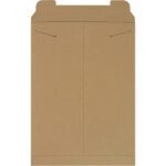 A large, brown 13 x 18 Kraft Stayflats® Mailer with a flap and string-and-button closure is shown front-facing on a white background. Ideal for secure shipping, they come in packs of 100 per case.