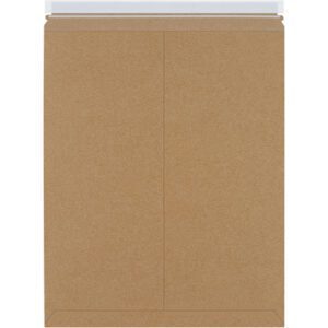 A brown kraft envelope from the 17 x 21 Kraft Self-Seal Stayflats Plus® Mailers (100/Case), features a self-adhesive strip, ideal for documents or flat items. Its surface includes faint creases for easy folding.