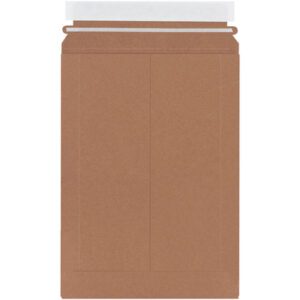 The 7 1/4 x 11 Kraft Stayflats Lite Mailer, featuring a top self-sealing strip against a white background, reveals its adhesive flap for efficient use. Available in cases of 250 for your bulk mailing needs.