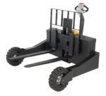 The Vestil Rough Terrain 24Vdc Battery Pk Ac Drive Motor 48 3K electric pallet jack has a robust battery, AC drive motor, dual 48 forks, durable rubber wheels, and a black frame with a red-and-black handle—ideal for moving pallets and heavy loads up to 3K in warehouses or industrial settings.