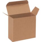 A 4 x 1 5/8 x 4 Kraft Reverse Tuck Folding Carton sits open against a plain white background, showcasing simplicity and functionality. These cartons come in convenient batches of 500 per case.
