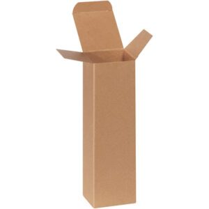 A 3 x 3 x 10 Kraft Reverse Tuck Folding Carton, part of a set of 250 per case, stands upright against a pristine white background, highlighting its sturdy construction and elegance in every fold.